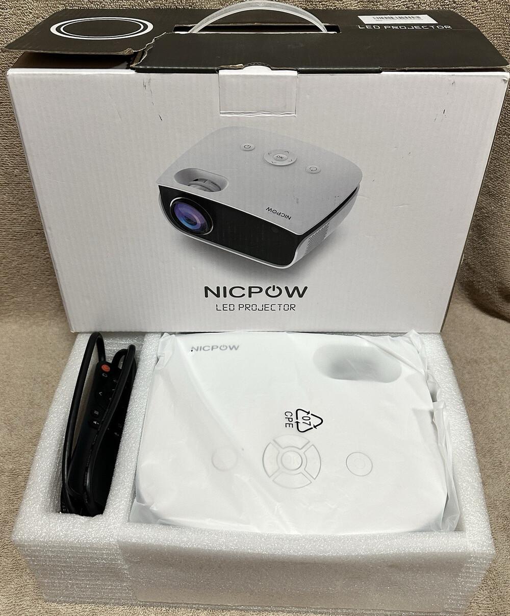 NICPOW LED Projector LED Desktop Projector, White